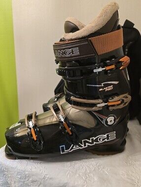 Lange Blaster Pro Men's Black and Orange Ski Boots Size 10.5 w/ Dakine Bag